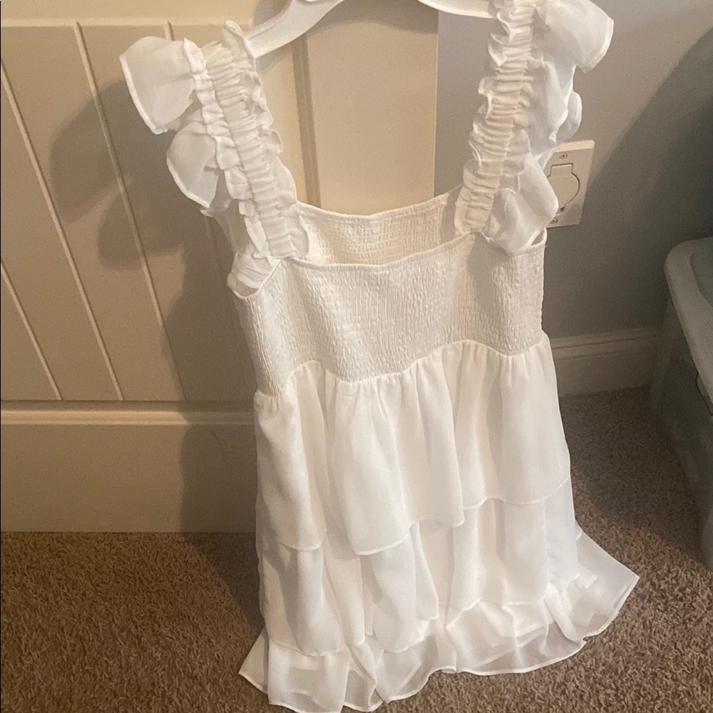 White Ruffled Sleeveless Dress - Picture 2 of 5